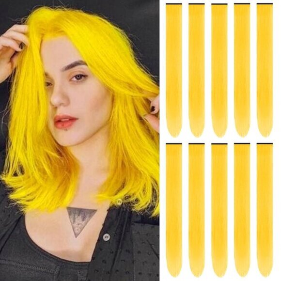 New 10PC 22" Yellow Colour Synthetic Hairpieces Clip-in Hair Extension for Women